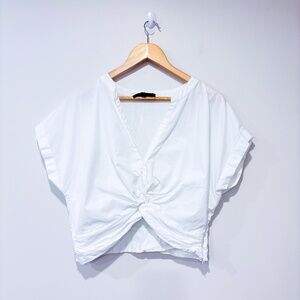 SUNDAY IN BROOKLYN White cropped cotton blouse | Front knot *